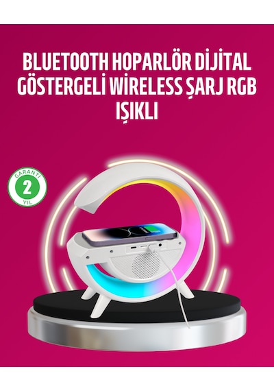 Kablosuz Şarjlı Led Masa Lambası Çalar Saat Ve Beyaz Gürültü Özellikli