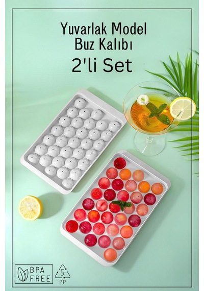 33 Bölmeli Yuvarlak Buz Kalıbı / 2'li Set - Beyaz Beyaz