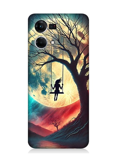 Oppo Reno 7 Uyumlu Ay Altında Salıncak Sessizliği Desenli Silikon Kılıf Çok Renkli