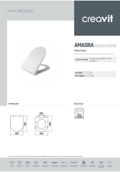Creavit Tp325 Terra Asma Klozet + Ultima Duroplast Hidrolik Yavaş