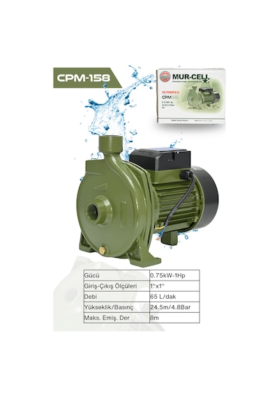 Cpm-158 Su Pompası 0.75kw 1hp Santifürüj Pompa