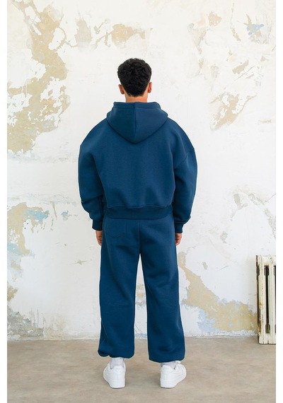 Lacivert Cozy Basic Tam Fermuar Oversize Sweatshirt Lacivert