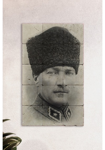 Atatürk Baskılı Doğal Taş Tablo - Duvar Dekoru 30x50 CM