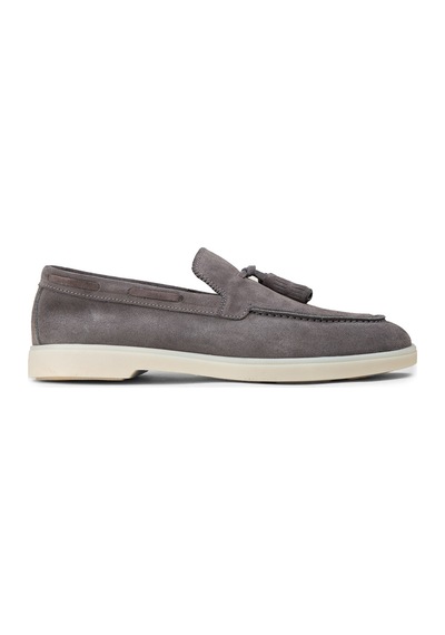 Deery Erkek Hakiki Süet Gri Püsküllü Loafer - 02027mgrıc01