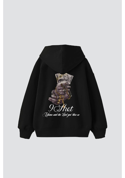 Money Hand Baskılı Oversize Unisex Premium Siyah Siyah