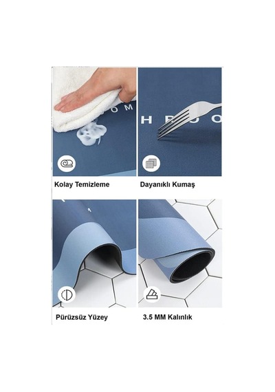 Banyo Paspası Süper Su Emici Kaymaz Tabanlı Dikdörtgen Diatomit Paspas 60x40cm Gri Diğer