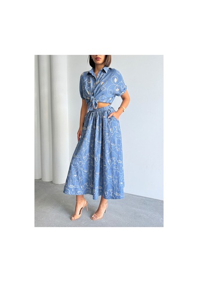 Verymoda Nakışlı Etek F1901 Koyu Mavi
