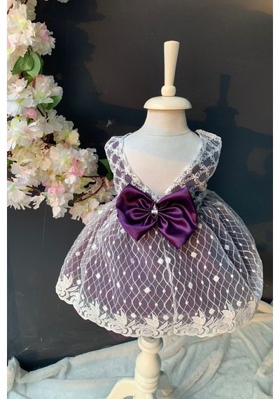 Mnk Baby & Kids Saç Bantlı Papatyalı Dantelli Bebek Elbise Pnpn146 Mor