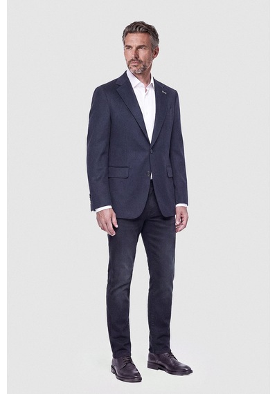 Bisse Koyu Lacivert Süet Dokulu Düğmeli Blazer Ceket Pck26k26203 40