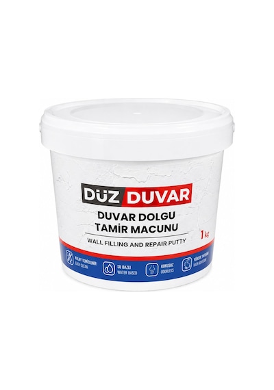 Tr 4'lü Duvar Tamir Seti Beyaz 1000 Gr Dolgu Tamir Macunu + 2 Adet Plastik Spatula + Kübik Zımpara 0.25 KG