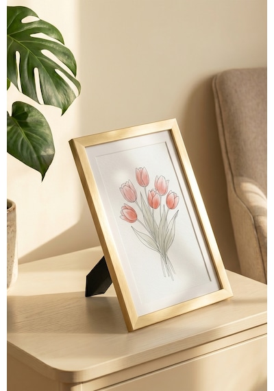 Porsima 4410 Altın PVC Modern Dekoratif Cam Fotoğraf Çerçevesi Masa Duvar Fotoğraf Çerçevesi 21x29,7cm