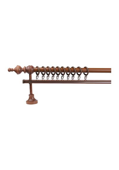 Ceviz Ceren Demonte Başlıklı Ahşap Rustik Perde Askısı - Tek Raylı - 300 Cm