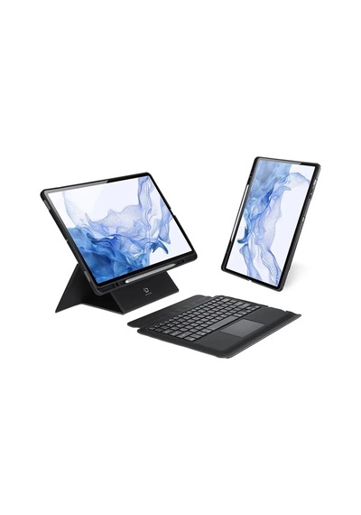 Dux Ducıs Samsung Uyumlu Galaxy Tab S8+ / S7+ / S7 Fe İçin Ayrılabilir Bluetooth Klavye Touchpad Pu Deri Kılıf- 5775 Arka Kapak