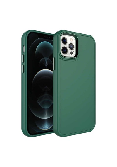 Apple Uyumlu iPhone 12 Pro Max Kılıf Metal Çerçeve Ve Buton Tasarımlı Sert Zore Botox Kapak Koyu Yeşil