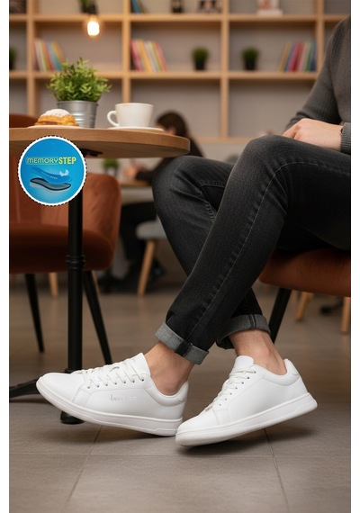 United Colors Of Benetton Beyaz Bağcıklı Cilt Memory Foam Erkek Spor Ayakkabı Bnı-12087 M