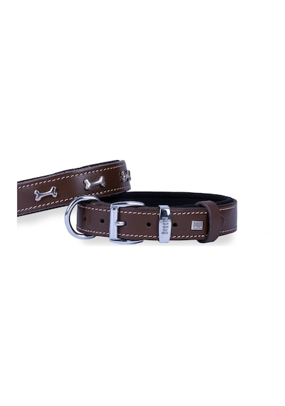 Doggie Konforlu Deri El Yapımı Kemik Süslü Köpek Boyun Tasması 3 x 42-50 CM Kahverengi