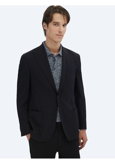Kip Siyah Desenli Modern Fit Ceket Siyah