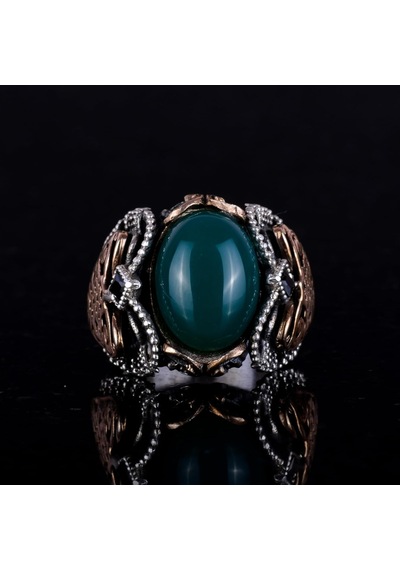 El Yapımı Doğal Jade Taş Yüzük - Huzurlu 925k Katı Gümüş Erkek Yüzüğü - Uyum Ve Refah Tasarımı Gümüş