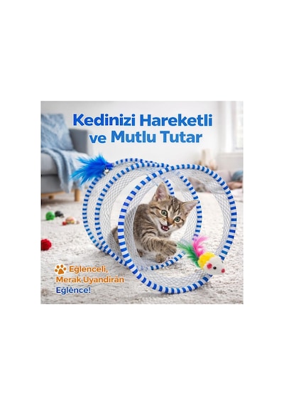 Madpet Kedi Tüneli Oyuncak Spiral İnteraktif Kedi Oyuncağı Fareli Ve Tüylü Tasarım Katlanabilir Kedi