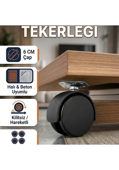 6 Cm Kilitsiz Mobilya Tekerleği 4 Lü Set Halı Ve Sert Zemin Uyumlu Çok Renkli
