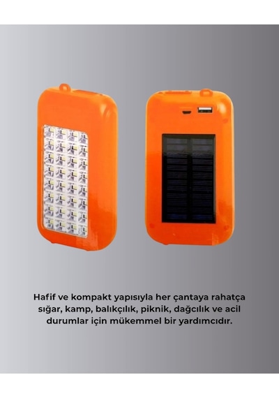 Gold Silver Gs-875 Güneş Enerjili Powerbank Ve 32 Led Işıldak Turuncu