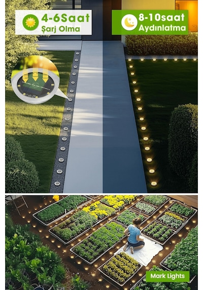 Technojet 1adet Solar Ultra Parlak Smd 8led Kazıklı Çim Zemin Bahçe Aydınlatma Güneş Enerjili Sarı Sarı