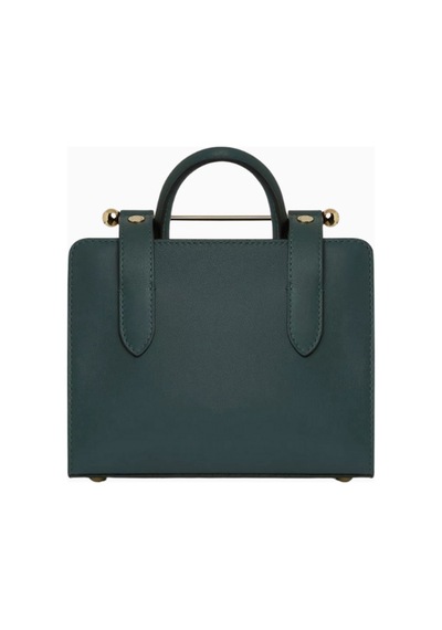 Strathberry Nano Tote Çanta Bottle Green, Deri Ve Zincir Askılı Omuz Çantası Yeşil
