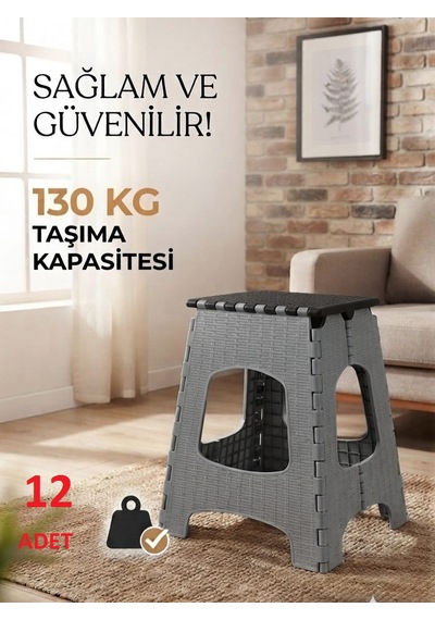 12 Adet Büyük Sağlam Dayanıklı Kullanışlı Şık Katlanır Tabure Ma085 Gri 12 Adet