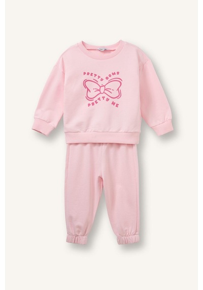 Defacto %100 Pamuk Baskılı Sweatshirt Üst Lastikli Paça Alt 2li Takım Kız Bebek I4475a526aupn167 Pembe-pn167