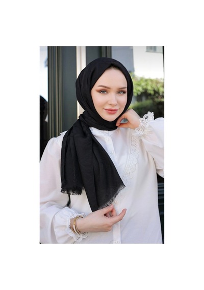 Ardün Hijab F Desen Premium Pamuklu Şal Siyah - 937059047 Siyah