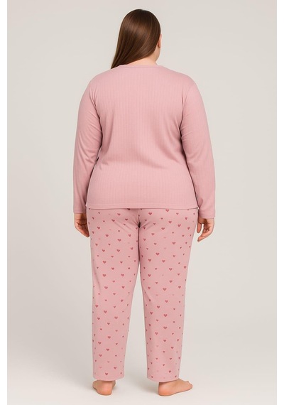 Pemilo Kadın 0387 Büyük Beden Raporlu Kalın Kışlık Pijama Takımı GÜL KURUSU
