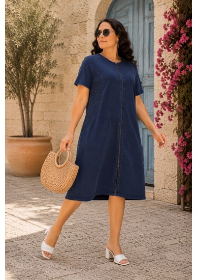 Cedy Denim Cedy Denım - Büyük Beden - Kadın Fermuarlı Taş Ve Dantel Detaylı Vintage Elbise C409 Lacivert Cedy Denim Cedy Denım - Büyük Beden - Kadın Fermuarlı Taş Ve Dantel Detaylı Vintage Elbise C409 Lacivert