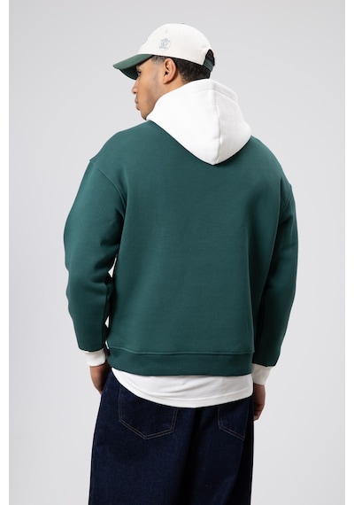 Vamos Çift Renk Baskılı Oversize Sweatshirt Nefti Yeşil