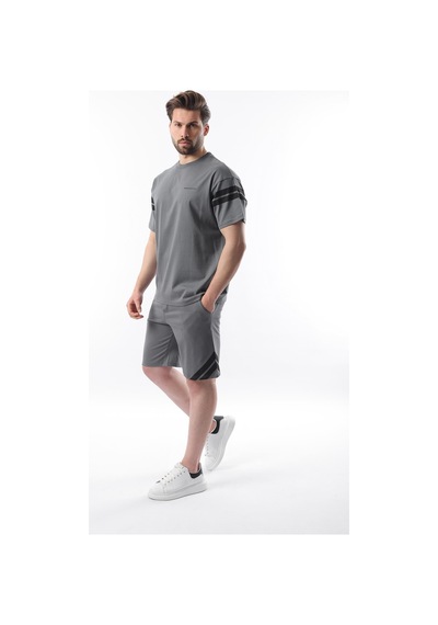 Madmext Füme Şerit Detaylı Erkek Şort T-shirt Takım E7301