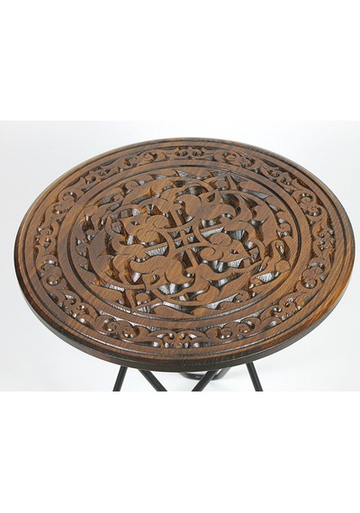 Ahşap Oymalı Yuvarlak Sehpa 40 Cm