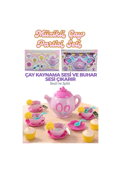 25 Parça Buhar Sesi Çıkaran Çaydanlık Çay Limon Evcilik Ve Mutfak Seti Bardak Tabak