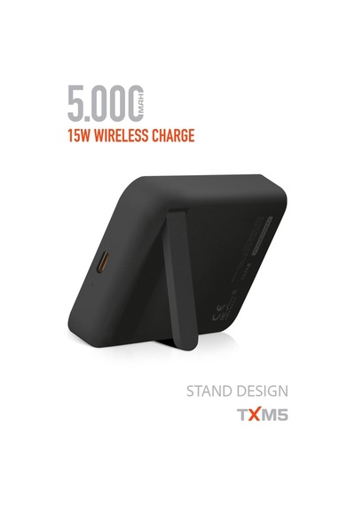 5000 Mah 15w Magsafe Destekli Txm5 Powerbank Kablosuz Şarj + Stand Tasarım Siyah BEYAZ