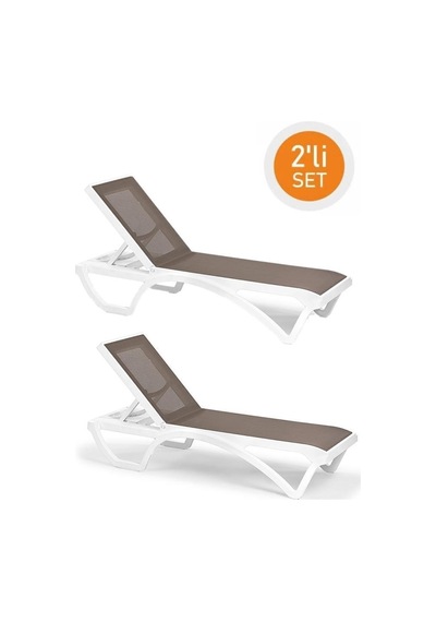 Omnipazar Sy-2534 Beyaz-kahve Royal Fileli Lüks Şezlong 2'li Set Beyaz - Kahverengi