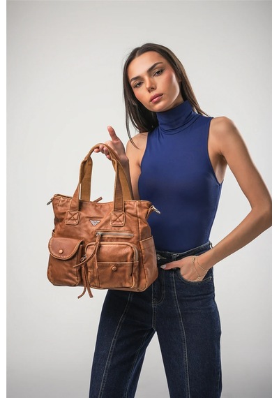 Ççs Kadın Çapraz Askılı El Çantası Günlük Şık Kullanım Hafif Modern Tasarım Camel 18304