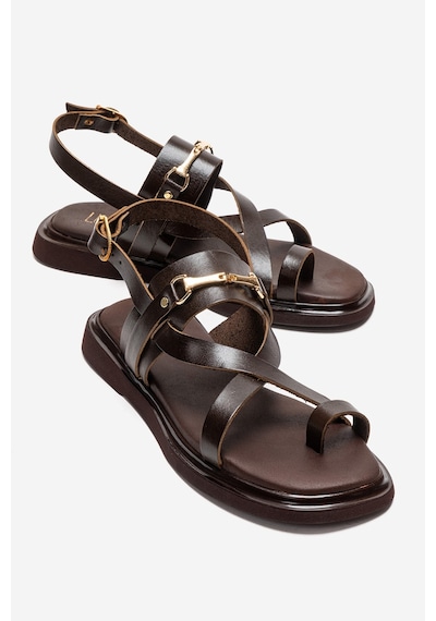 Luvishoes Fabıana Kahverengi Hakiki Deri Tokalı Kadın Parmak Arası Sandalet