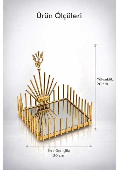 Gümüş Metal Aynalı Çiçek Model Lüks Kare Peçetelik Mutfak Servislik Çeyizlik Sofra Organizeri Zenith