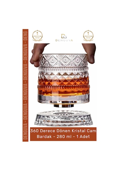 Bardak Lüks Tasarım Kokteyl Kesme Modern Sunum 360 Derece Dönen Bardak 280 Ml Kristal Cam - 1 Adet