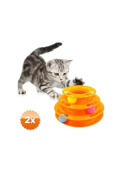 2 Adet 3 Katlı Turntable Kedi Oyuncağı Döner Platformlu Toplu