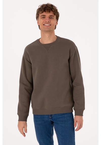 U.S. Polo Assn. Erkek Comfort Fit Bisiklet Yaka Şardonlu Vizon Basic Sweatshirt 50313757-VR052
