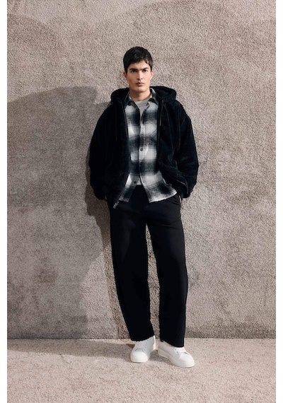 Defacto Su İtici Oversize Fit Geniş Kalıp Kapüşonlu Çift Taraflı Fermuarlı Cepli Mont F5721ax25wnbk27 Siyah-bk27