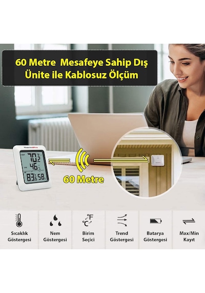 ThermoPro TP60C Wifi İç-Dış Mekan Dijital Sıcaklık ve Nem Ölçer