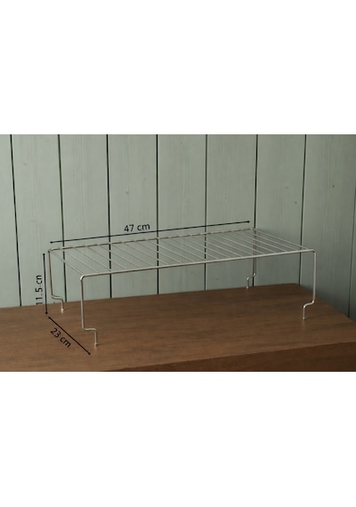 47 Cm Geniş Metal Dolap İçi Düzenleyici Raf - Mutfak Tezgah Üstü Tabak Düzenleyici Standı Krom Krom
