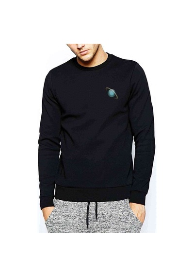 Uranüs Baskılı Siyah Erkek Örme Sweatshirt
