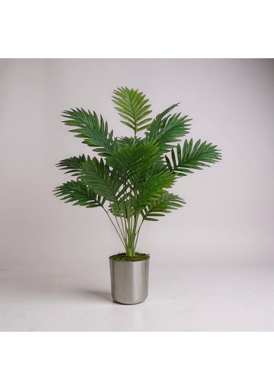 Yapay 90 Cm 20 Yaprak Mini Afrika Palmiyesi Metal Gümüş Saksı Yeşil