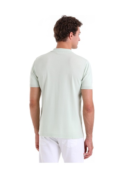 Hatemoğlu Su Yeşili Comfort Fit Düz Polo Yaka Rayon Triko Tişört Yeşil